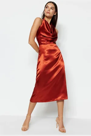 Trendyol Elegantes Abendkleid Aus Gewebtem Zimt-satin für Damen - 38