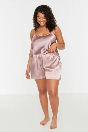 Trendyol Rosafarbenes Pyjama-set Aus Satin Mit Riemchen für Damen - 46