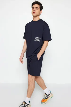 Trendyol Bequemer Trainingsanzug Aus Baumwolle Mit Textaufdruck In Marineblau - für Herren - M
