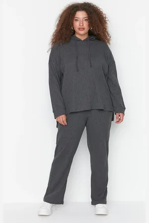 Trendyol Anthrazitfarbenes, Gestricktes Camisole-set Mit Kapuzenkragen Und Entspannter Passform In Übergröße – für Damen - 5XL
