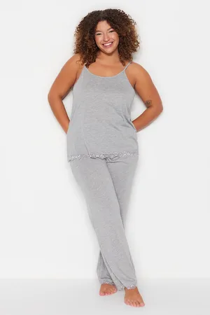 Trendyol Graues Pyjama-set Aus Strick Mit Spitzendetail für Damen - XL