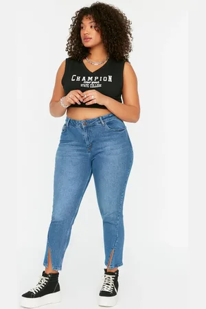 Trendyol Blaue, Dehnbare Skinny-jeans Mit Hoher Taille Und Detailliertem Beinausschnitt Tbsss22je0186 für Damen - 52