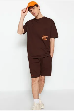 Trendyol Braunes Trainingsanzug-set Mit Entspannter Passform Baumwolle Mit Textaufdruck für Herren - M