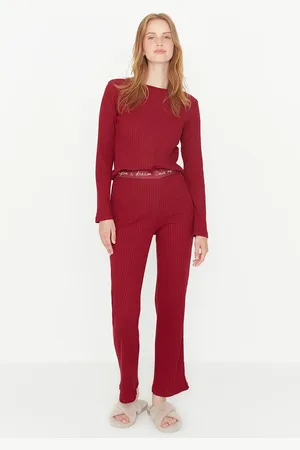 Trendyol Bordeauxrotes Pyjama-set Aus Strick Mit Kordel – Gummidetails, Thmaw21pt0269 für Damen - XL