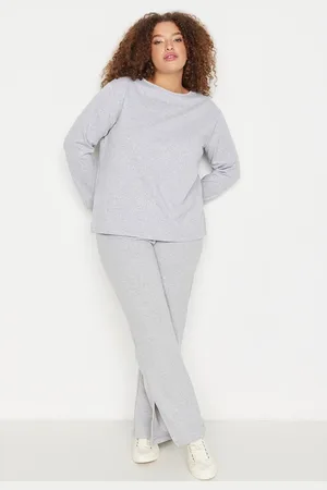 Trendyol Graues Gestricktes Pyjama-set Mit Schlitzen An Den Beinen für Damen - 5XL