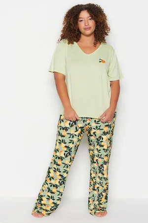 Trendyol Mintgrünes Bedrucktes Pyjama-set Aus Strick für Damen - 3XL