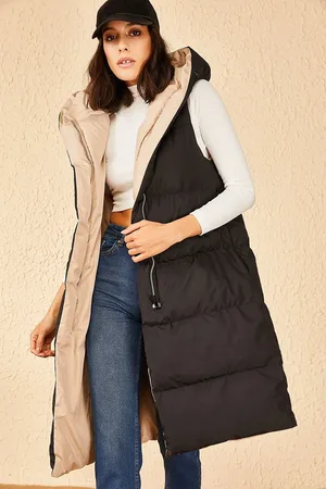 Bianco Lucci Doppelseitige, Lange, Ärmellose Pufferweste Mit Kapuze für Damen - 36