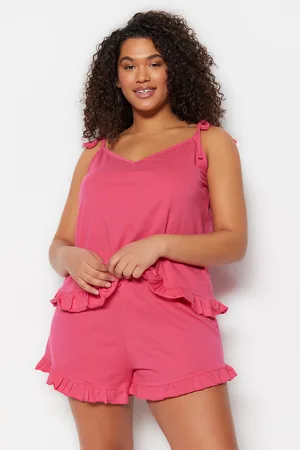 Trendyol Fuchsiafarbenes Pyjama-set Mit Strick- Und Schnürdetails für Damen - 2XL