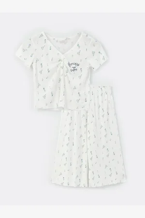 LC Waikiki Caprile-pyjama-set Mit V-ausschnitt Und Kurzen Ärmeln für Damen - 2XL