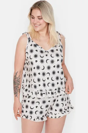 Trendyol Beiges Gemustertes Strick-pyjama-set Mit Trägern für Damen - 2XL