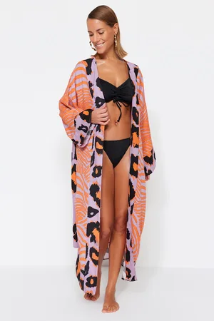 Trendyol Maxi-kimono Und Kaftan Mit Gürtel Und Leopardenmuster für Damen - M