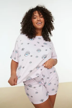 Trendyol Puderfarbenes, Gemustertes Pyjama-set Aus Strick für Damen - 3XL