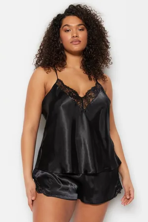 Trendyol Schwarzes Pyjama-set Aus Gewebtem Satin Mit Spitzendetails für Damen - 50