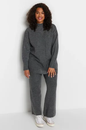Trendyol Anthrazit Schlitz Detaillierte Plus Größe & Mutterschaft Strickwaren Bottom-top Set für Damen - XL