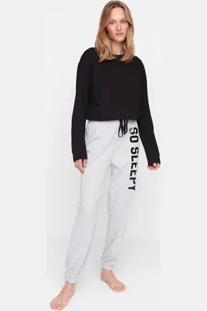 Trendyol Gestricktes Pyjama-set Mit Mehrfarbigem Baumwoll-slogan für Damen - XS