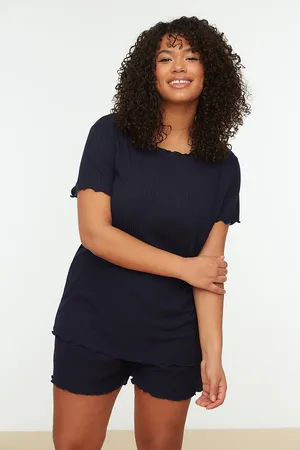 Trendyol Marineblaues, Geripptes Strick-pyjama-set für Damen - 5XL