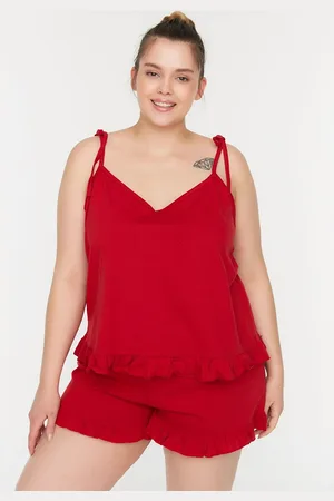 Trendyol Rotes Pyjama-set Mit Gestrickten Rüschen Und Detailliertem Riemen Tbsss22pt0564 für Damen - 4XL