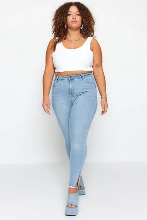 Trendyol Hellblaue, Flexible Skinny-denim-jeans Mit Schlitz Und Quastendetail Tbsss23cj00020 für Damen - 50