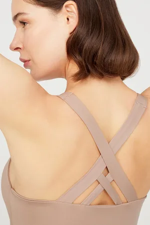 LOS OJOS Beigefarbener, Leicht Unterstützter Sport-bh Mit Rückendetail für Damen - L