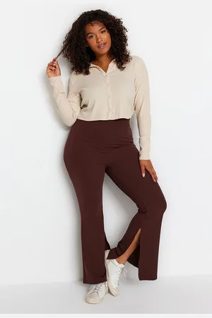 Trendyol Braune, Ausgestellte, Gestrickte Hose Mit Spanischem Beinschlitz In Übergröße für Damen - 3XL