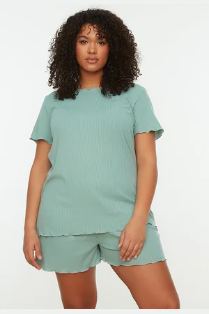 Trendyol Mintfarbenes, Geripptes Strick-pyjama-set für Damen - 7XL