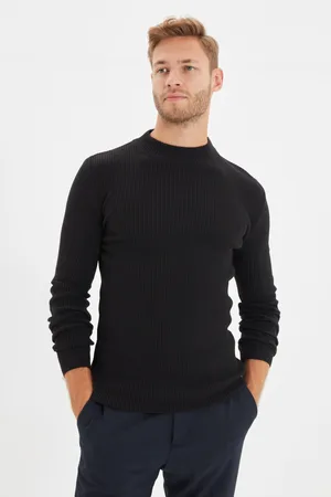 Trendyol Schwarzer Cord-strickpullover Mit Halbem Rollkragen – Baumwolle, für Herren - 2XL