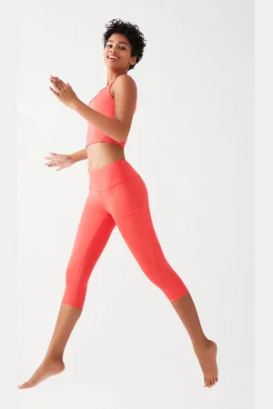 LOS OJOS Leggings In Koralle Mit Hoher Taille, Glättend, Doppelte Tasche Unterhalb Des Knies für Damen - 2XL