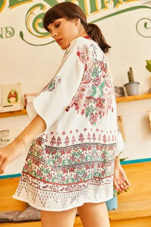Olalook Ecrufarbener Rock Watery Kimono für Damen - S