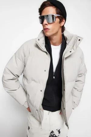 Trendyol Übergroße Winter-pufferjacke – Stehkragen, Steinfarbe für Herren - XL