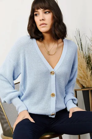 Olalook Babyblaue Strickjacke Mit Knöpfen für Damen - Standard