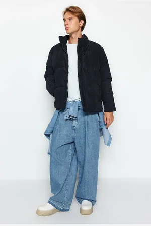 Trendyol Pufferjacke Aus Cord – Stehkragen, Blaugrau, Regular Fit für Herren - S