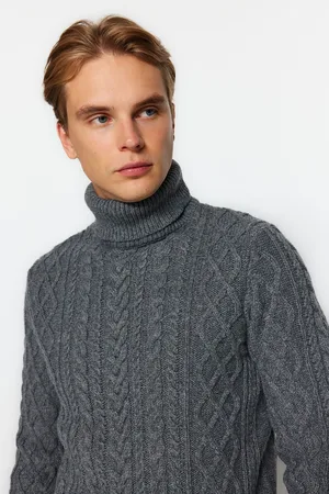 Trendyol Slim-fit-strickpullover Mit Rollkragen – Anthrazit, Wolle, Haarstrickdetail für Herren - M