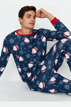 Trendyol Marineblaues Pyjama-set Aus Strick In Normaler Passform – Familienkombination für Herren - L