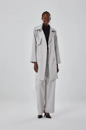 Mizalle Grauer Trenchcoat Mit Satinstruktur für Damen - M