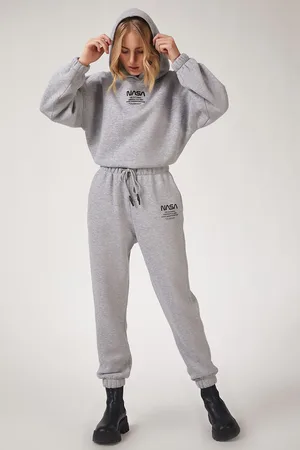 Happiness istanbul Graues Fleece-trainingsanzug-set Mit Aufdruck für Damen - 40