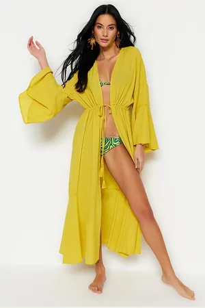 Trendyol Ölgrüner Gewebter Maxi-kimono Und Kaftan Mit Raffung für Damen - 36