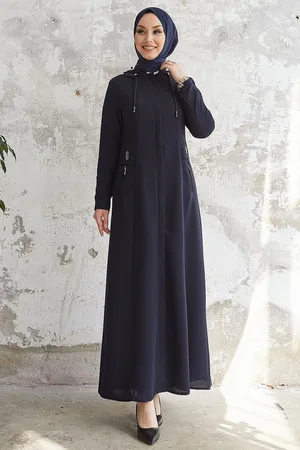 Instyle Elena Taillen-detaillierte Kapuzen-abaya – Marineblau für Damen - 46