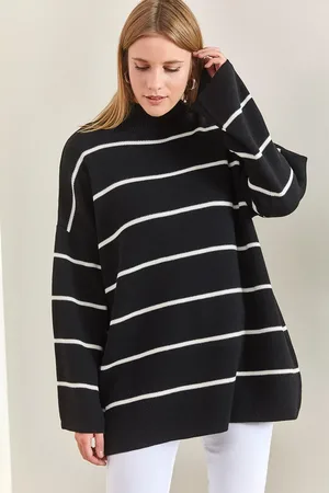 Bianco Lucci Gestreifter Oversize-strickpullover Mit Rollkragen für Damen - Standard