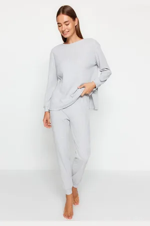 Trendyol Pyjama-set Aus Grauer Baumwollstrick Mit Kordel Weite Passform Thmaw21pt0688 für Damen - S