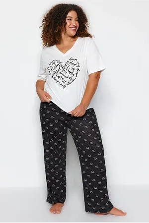 Trendyol Weißes Gestricktes Pyjama-set Mit Herzmuster für Damen - XL