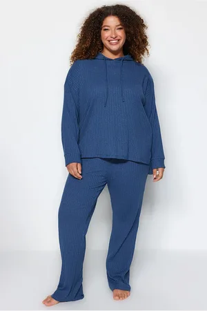 Trendyol Indigo Plus Size Relaxed Fit Kapuzenkragen-strick-camisole-set – für Damen - 3XL