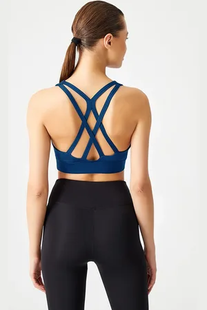 LOS OJOS Marineblauer Sport-bh Mit Gepolsterter Rückseite Und Detailliertem, Bedecktem Rücken für Damen - XL
