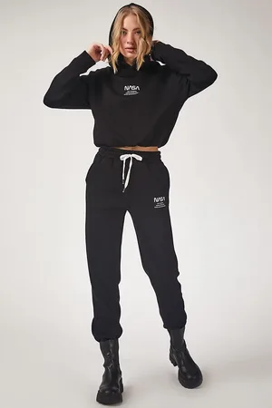 Happiness istanbul Schwarzer Fleece-trainingsanzug Mit Nasa-aufdruck für Damen - 42
