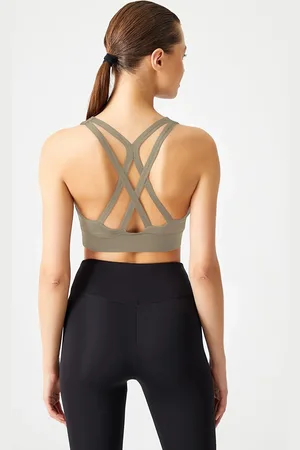 LOS OJOS Khakifarbener, Unterstützter Rücken. Detaillierter, Abgedeckter Sport-bh Mit Riemchenrücken für Damen - XS