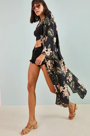 Bianco Lucci Mehrfarbig Gemusterter Kimono Mit Gürtel für Damen - M