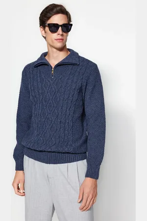 Trendyol Indigofarbener, Normaler Rollkragenpullover Mit Reißverschluss Und Halbem Rollkragen für Herren - L