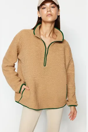 Trendyol Kamelfarbenes, Gestricktes Sport-sweatshirt Aus Plüsch für Damen - M