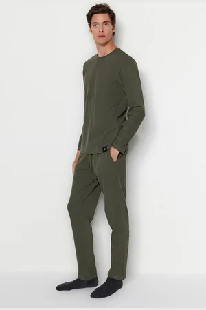 Trendyol Khakifarbenes Regular-fit-pyjama-set Mit Waffelstrickmuster für Herren - 2XL