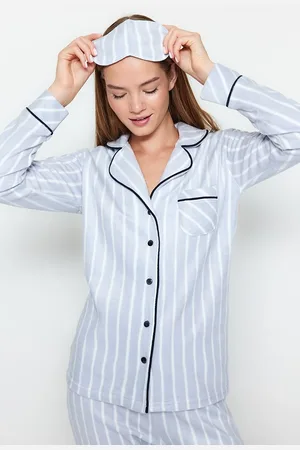Trendyol Gestreiftes Fleece-winter-strickpyjama-set Mit Paspelierung Und Detailliertem Schlafband für Damen - XL