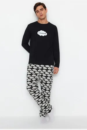 Trendyol Schwarzes Unisex-strick-pyjama-set – Reguläre Passform, 100 % Baumwolle, für Herren - M